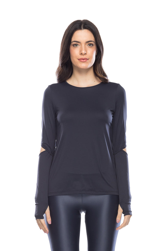 Cosmic Women Long Sleeve Workout Shirt Black - Hellokini
