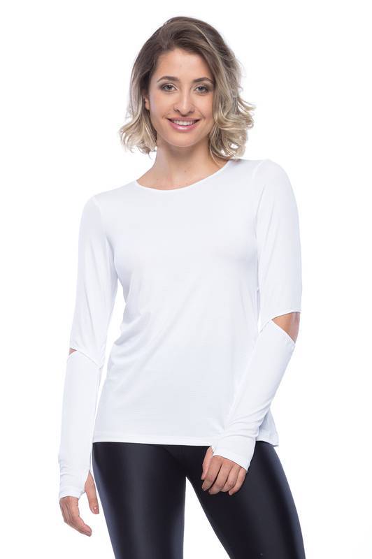White Cosmic Women Long Sleeve Workout Shirt - Hellokini